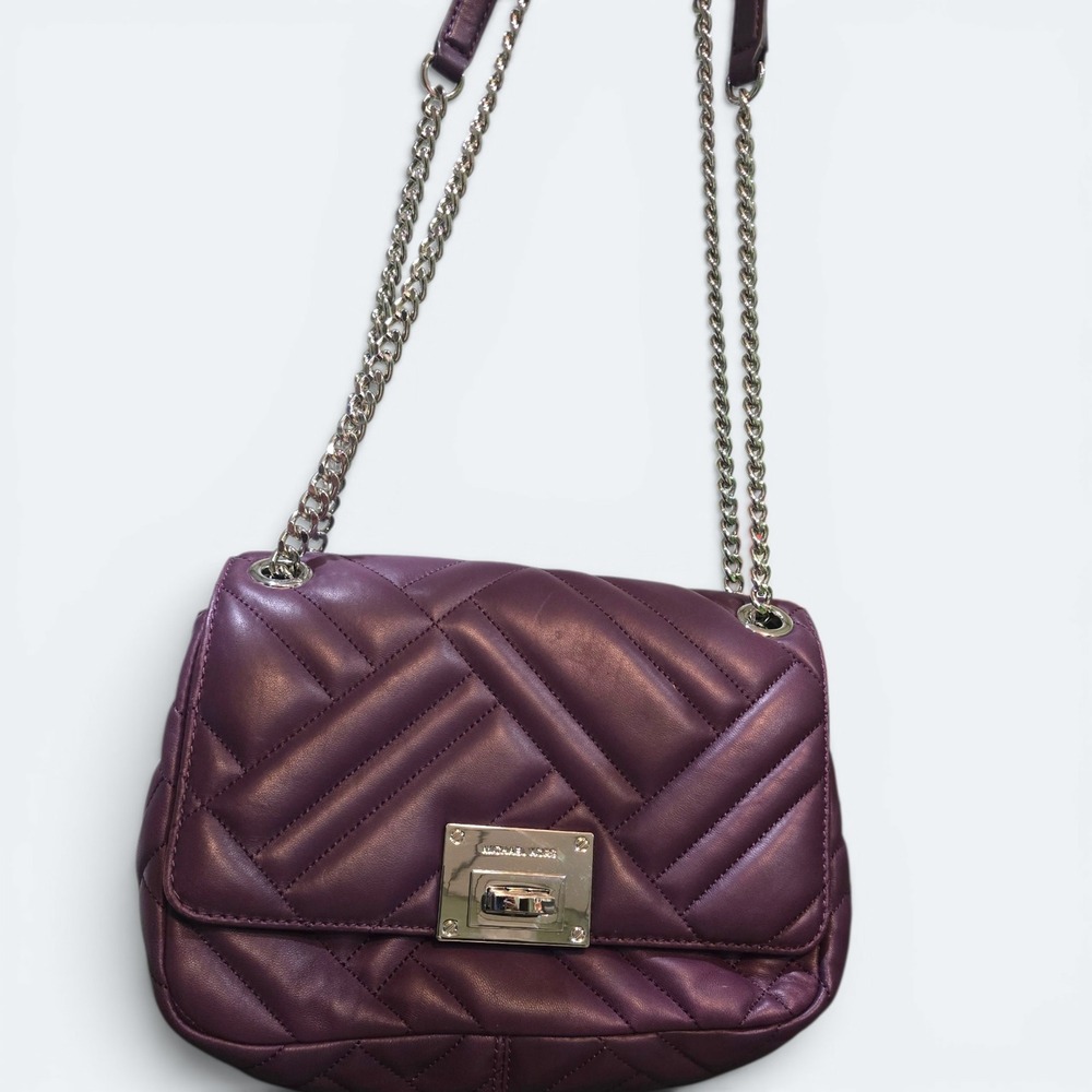 Michael Kors Vivianne Quilted Leather Shoulder Bag Plum Purple